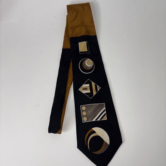 J. Blades & Co. 100% Silk Tie Art Deco Geometric USA Black Brown - Picture 2 of 8